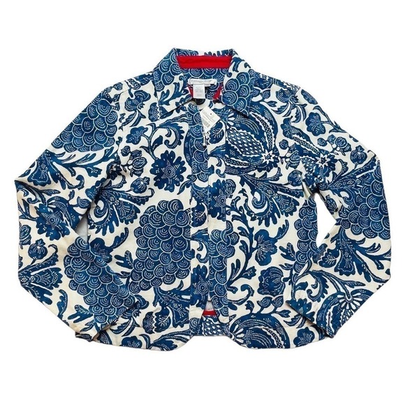 NEW Coldwater Creek Blue and White China Pattern Zip Up Jacket Size Small Petite - Picture 6 of 8